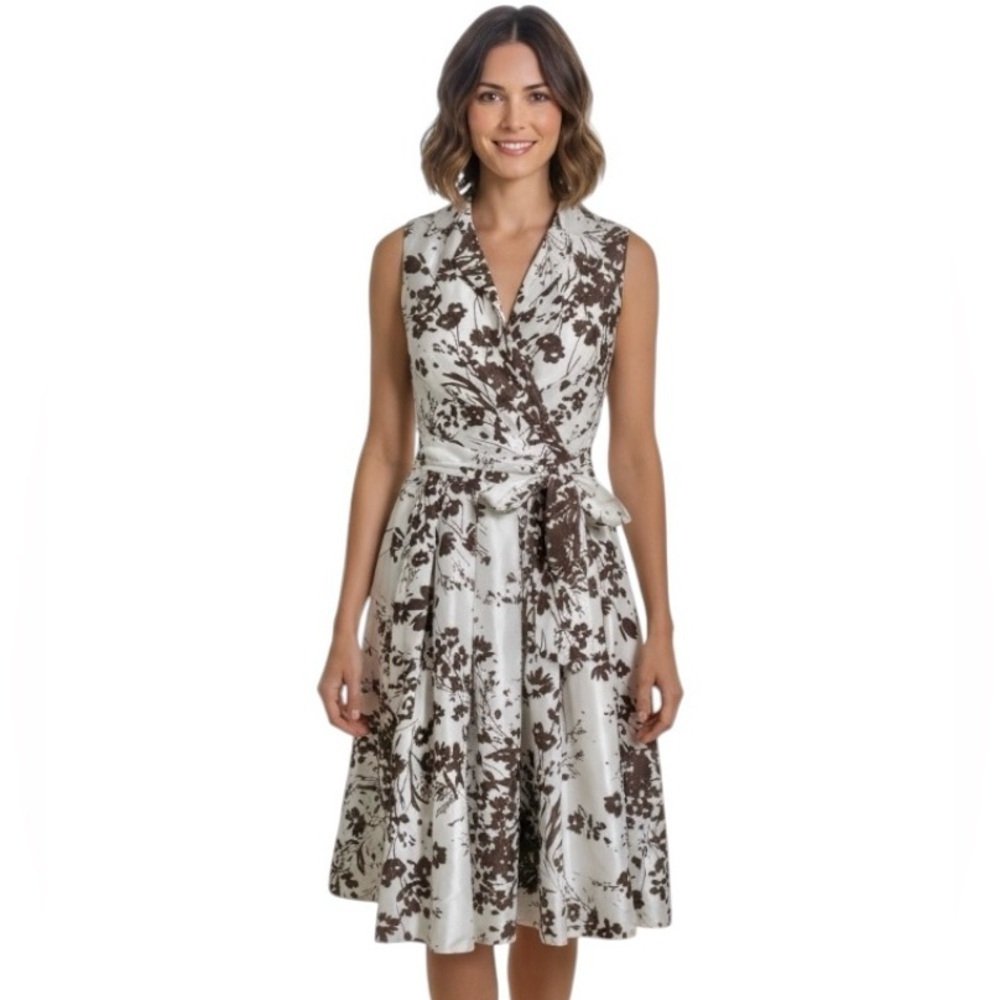 Dressbarn Women’s Fit & Flare Floral Pleated Sleeveless Collared Midi Dress Sz 4